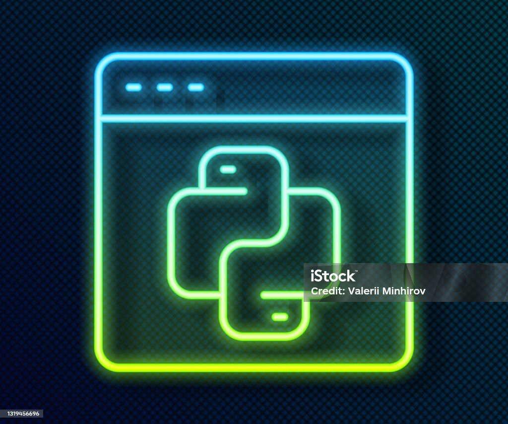 Glowing Neon Line Python Programming Language Icon Isolated On Black ...