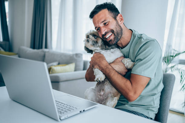 istock Cheerful man having video call at home. 1319457027