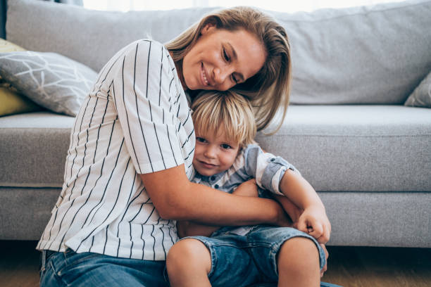 istock Mother and little son at home. 1319457051