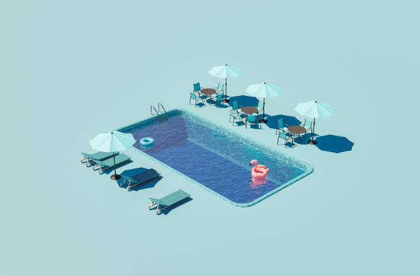 istock isometric hotel swimming pool with umbrellas and hammocks around. summer concept 1319459824