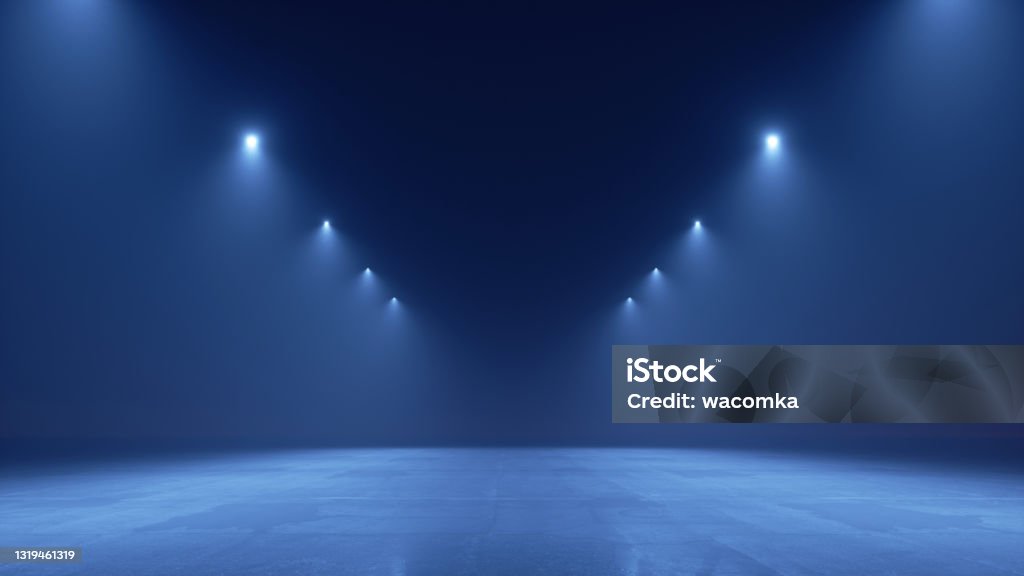 3d render. Abstract modern minimal blue background illuminated with spotlights. Showcase scene for product presentation, empty stage for performance Abstract Backgrounds Stock Photo