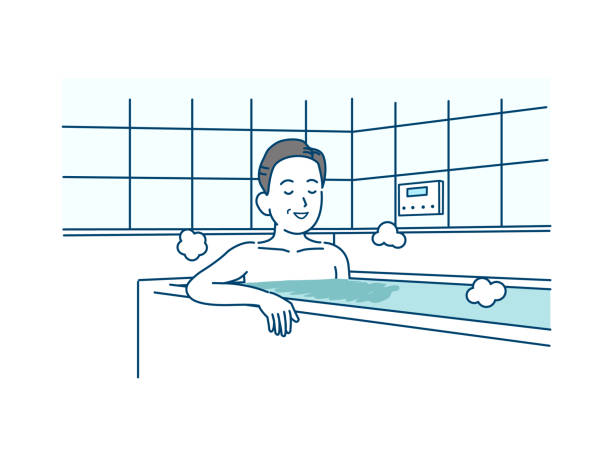 Middle aged man take a bath illustration. It is an illustration of a Middle aged man take a bath. bathtub illustrations stock illustrations