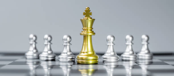 istock gold Chess king figure Stand out from the crowd on Chessboard background. Strategy, leadership, business, teamwork, different, Unique and Human resource management concept 1319461402