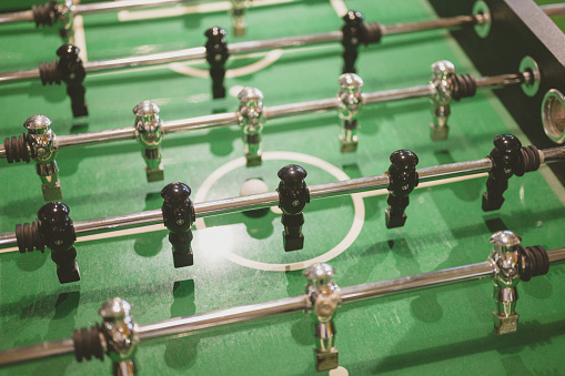 detail shot of a table soccer game.