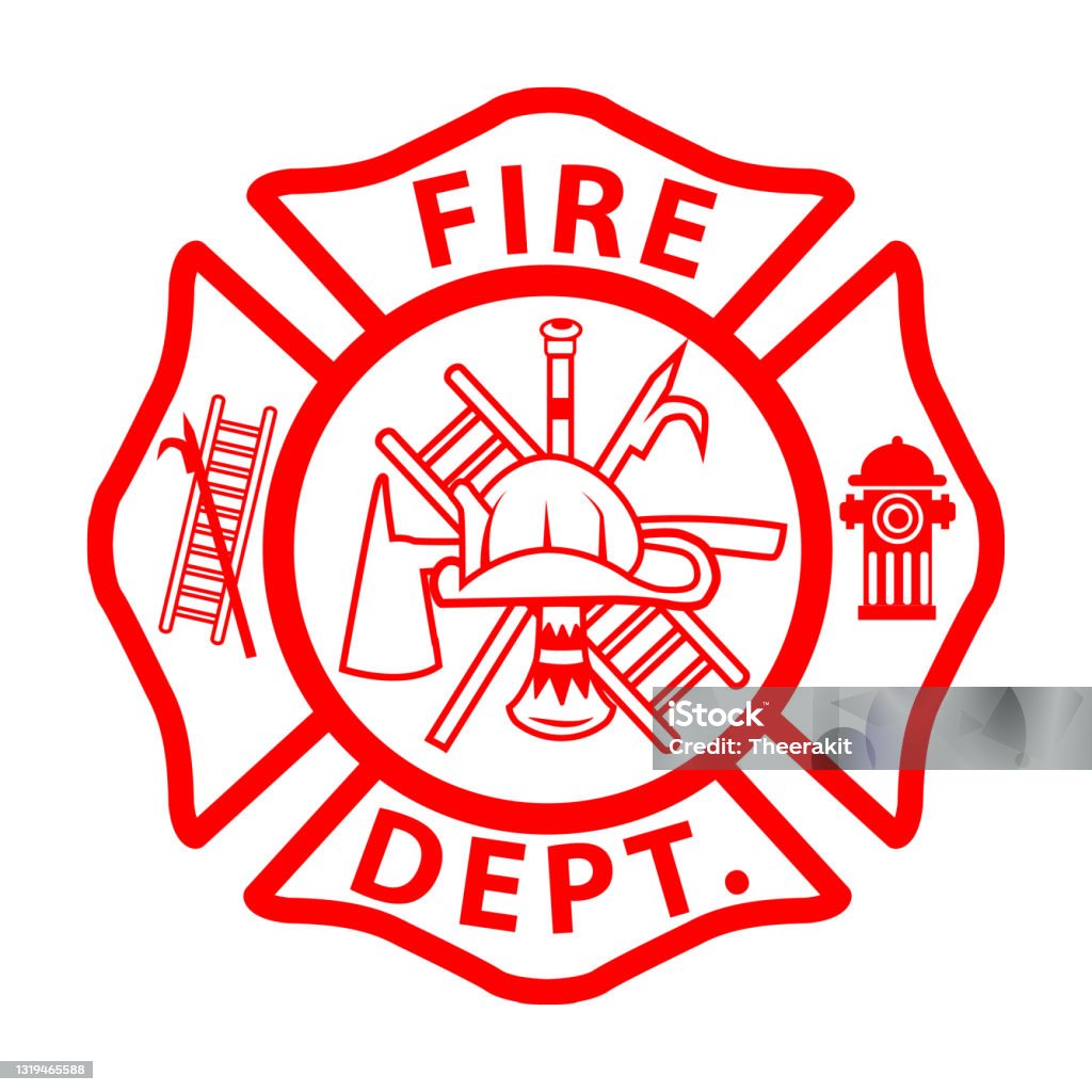 brandweerman embleem teken op witte achtergrond. brandweersymbool. brandweerman"u2019s Maltees kruis. platte stijl. - Royalty-free Brandweerman vectorkunst