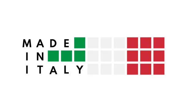 Vector illustration of made in italy, vector logo with italian flag painted squares