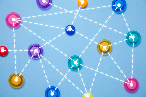 istock Colorful buttons. Network on the blue background 1319467766