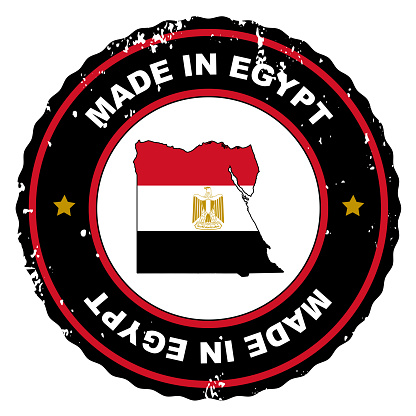 Retro style stamp Made in Egypt include the map and flag of Egypt.