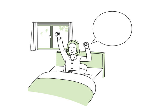 Middle aged woman wake up illustration It is an illustration of a Middle aged woman wake up. pajamas illustrations stock illustrations