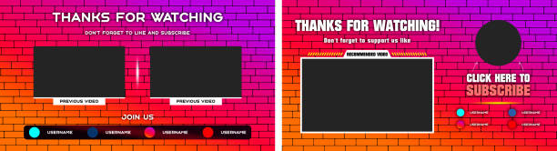 Youtube End Screen with red design and red lines. Youtube Video Template, background, Outro Card, end screen, banner, channel. Social media design. Youtube End Screen with red design and red lines. Youtube Video Template, background, Outro Card, end screen, banner, channel. Social media design youtube video screen stock illustrations