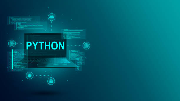 python код, веб-разработка, кодирование и программирование сайта или приложения на ноутбуке 3d - python stock illustrations