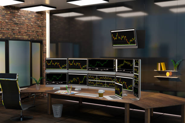 istock Big trading room and working place 1319471813
