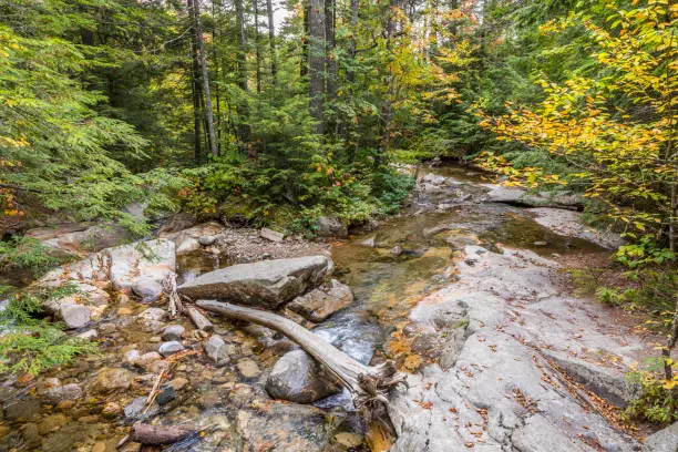 creek  Pemigewasset River flows throug the white mountains at scenic point otter rocks