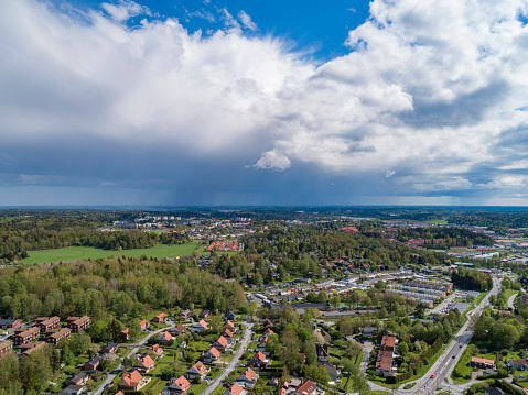 Aerial view over a swedish small town