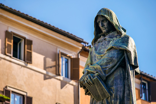The statue of the philosopher Giordano Bruno in Campo de Fiori square in old town Rome