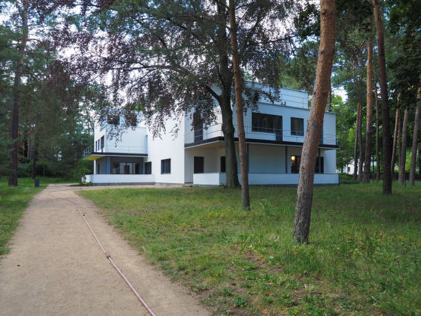 Dessau, Germany - Circa June 2019: Bauhaus masters houses designed in 1925 for Walter Gropius, Laszlo Moholy Nagy, Lyonel Feininger, Georg Muche, Oskar Schlemmer, Wassily Kandinsky and Paul Klee
