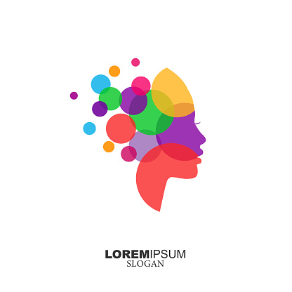 Woman colourful head logo. Human face. Mind creative logo. Vector illustration.