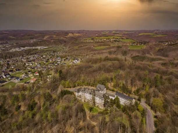 Photo of Aerial view of the former lung sanatorium in Windeck-Rosbach on the river Sieg. Today a lost place.