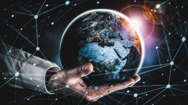 istock Global network connection covering earth with link of innovative perception 1319480404