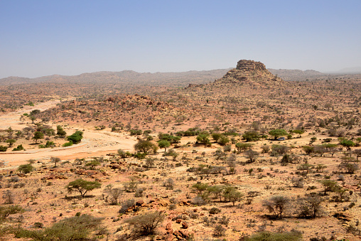 Laas Geel, Maroodi Jeex region, Somaliland, Somalia: area with landscape defined by a semi-arid climate, know for the cave paintings located in a red granite outcrop - rock hill and confluence of two seasonal rivers (wadis).