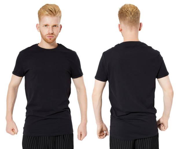 istock Black t shirt on a young man template on white background mock up set. 1319486663