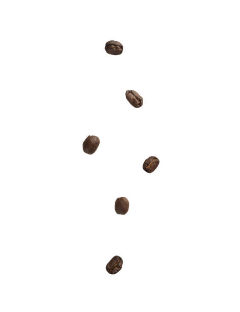 Coffee beans falling isolated on white background with clipping path
