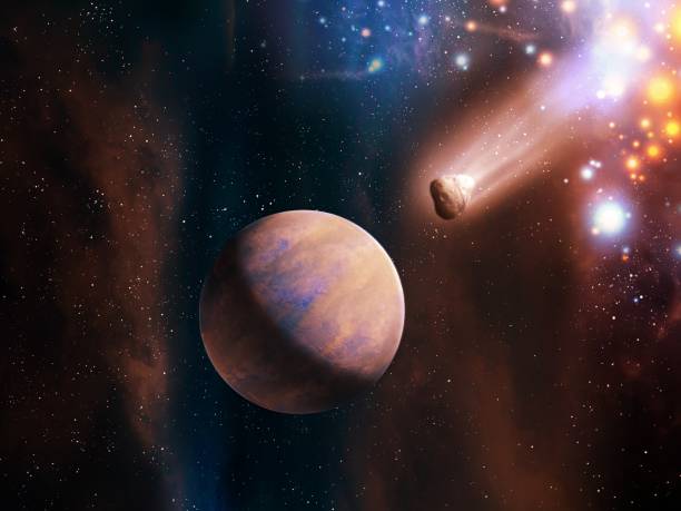 istock Beautiful planet with a comet in far space with bright stars. 1319488088