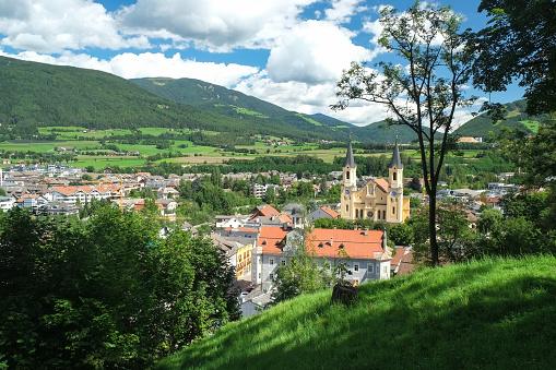 Panorama of Brunico in August 2015