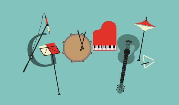 stockillustraties, clipart, cartoons en iconen met google doodle muziekinstrumenten vector pictogram - google
