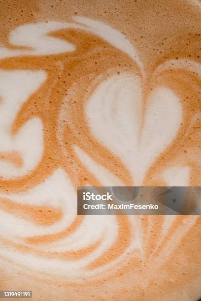 Closeup Of Beautiful White Milk Patterns On Brown Foam Of Coffee Drink Stock Photo - Download Image Now