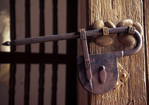 Ancient lock on church's door, Venezuela