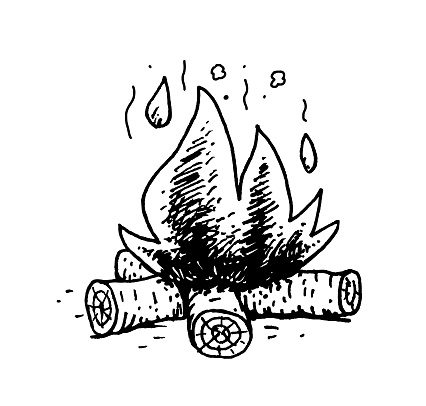 Hand drawn illustration of burning wood