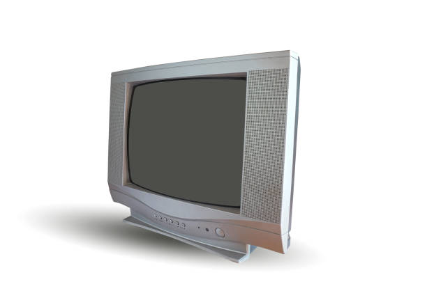 istock Old CRT tube TV set and old technology on white background 1319495070