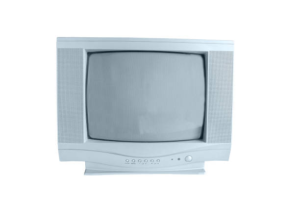 istock Old CRT tube TV set and old technology on white background 1319495072
