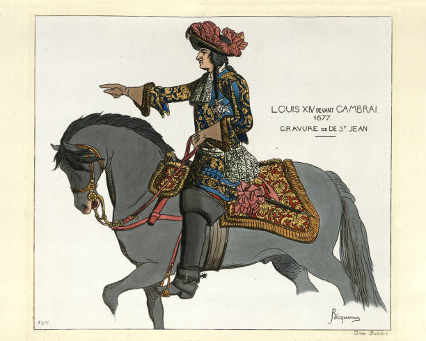 ilustraciones, imágenes clip art, dibujos animados e iconos de stock de luis xiv rey de francia siglo xvii, a caballo - zapatos de reyes