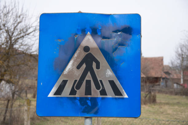 istock blue crosswalk  sign in Milas, Bistrita, Romania, 2021 1319498201