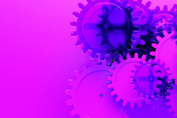 3d rendering of Gears Neon Colors, Teamwork Background, togetherness, progress, technology.