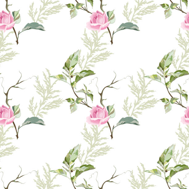 istock branch of pink roses and meadow herbs 1319500100