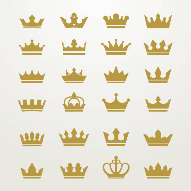 Golden crown icons set isolated Isolated gold colored crown icons set on white background. All elements are layered. religious icon illustrations stock illustrations