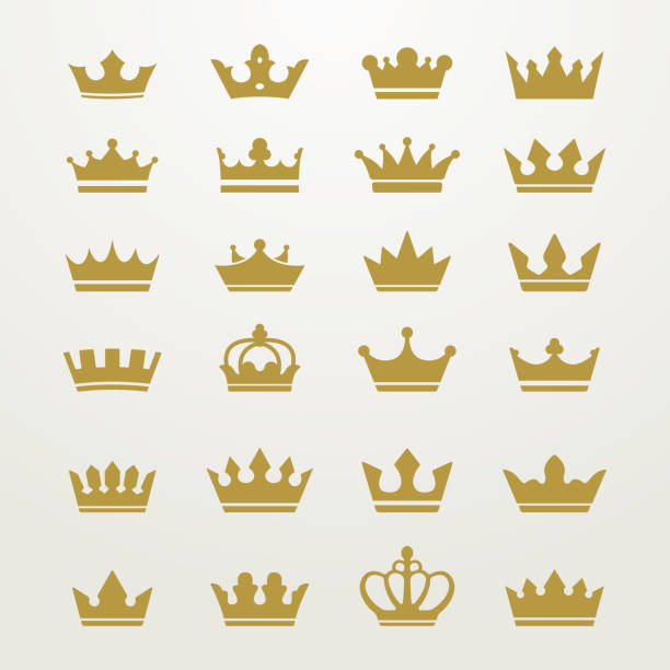 Golden crown icons set isolated Isolated gold colored crown icons set on white background. All elements are layered. crown stock illustrations