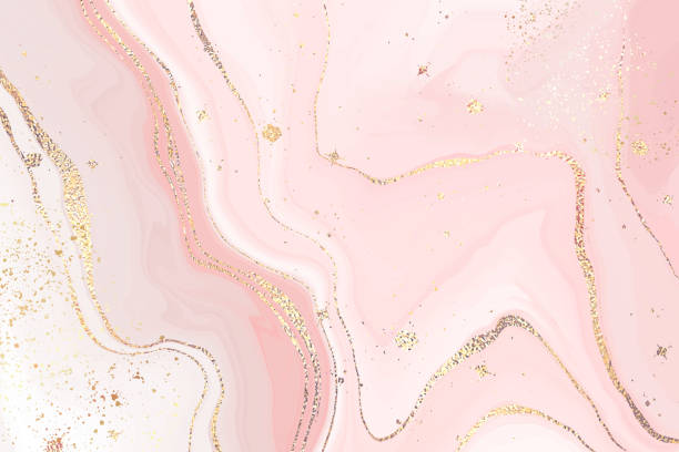 istock Abstract dusty rose liquid marble or watercolor background with glitter foil textured stripes. Pastel marbled alcohol ink drawing effect. Vector illustration design template for wedding invitation 1319507014