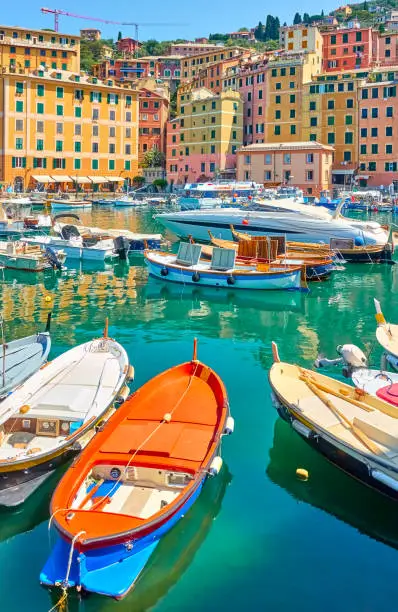 Boats in the harbour in Genoa Camogli, Liguria, Italy