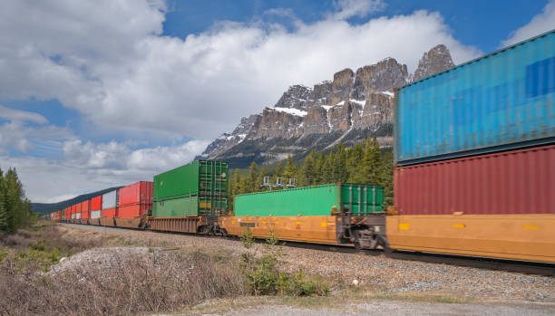 istock Moving Freight Train in Banff National Park 1319518546