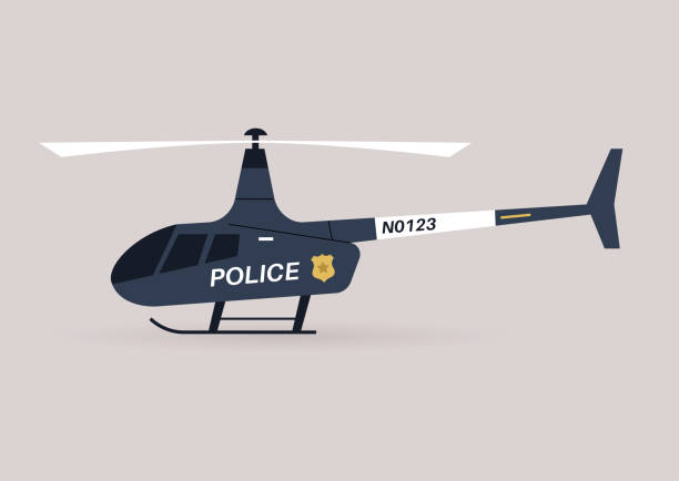 경찰 헬리콥터의 측면 보기, 근무 중인 서비스 차량 - police helicopter stock illustrations