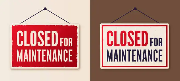 Vector illustration of Closed for Maintenance Hanging Sign