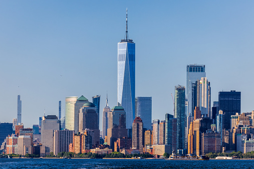 The Freedom Tower, and Lower Manhattan, shot from the Staten Island Ferry.