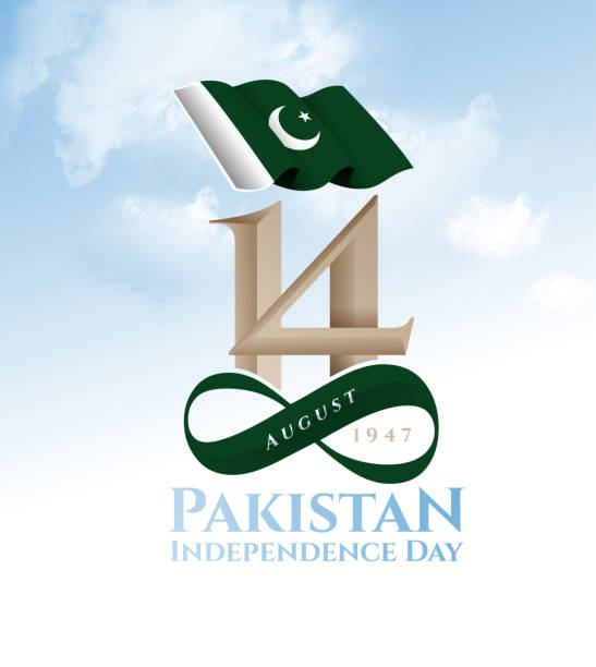 vector illustration. holiday August 14 is the day of independence of Pakistan. symbolic green colors and people silhouettes with flag vector illustration. holiday August 14 is the day of independence of Pakistan. symbolic green colors and people silhouettes with flag circa 14th century stock illustrations