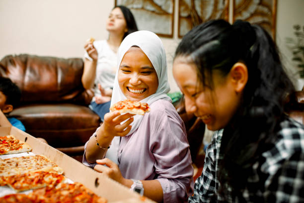 family party at home with pizza