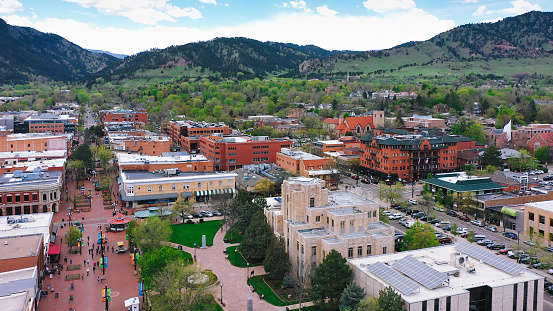 Aerial view of Pearl Street Mall in Boulder Colorado