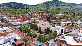 Aerial view of Pearl Street Mall in Boulder Colorado USA
